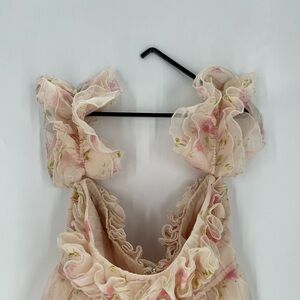 Storia Off The Shoulder Floral Ruffled Chiffon Romantic Babydoll Mini Dress